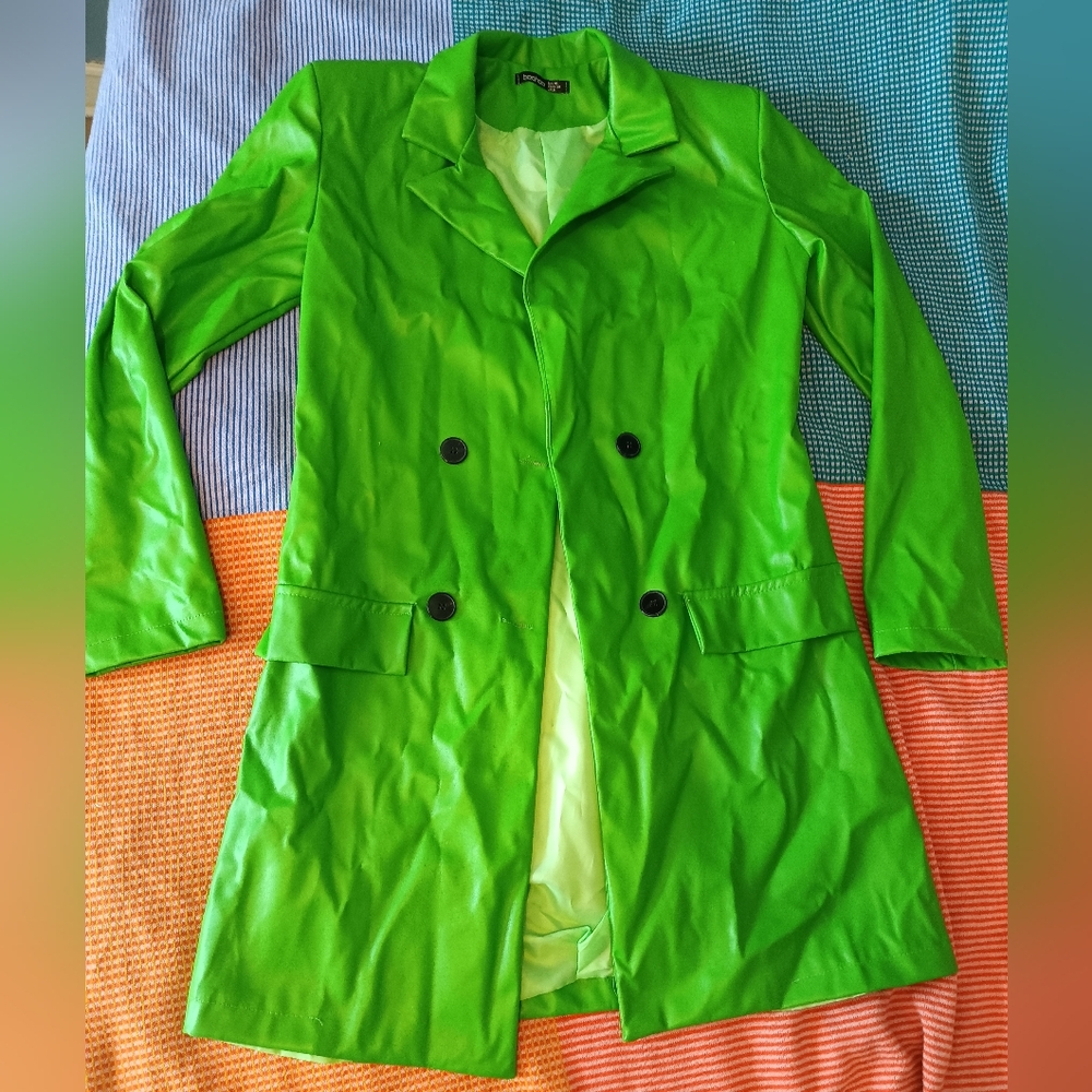 Boohoo Lime Green Women's Faux Leather Coat Size 6